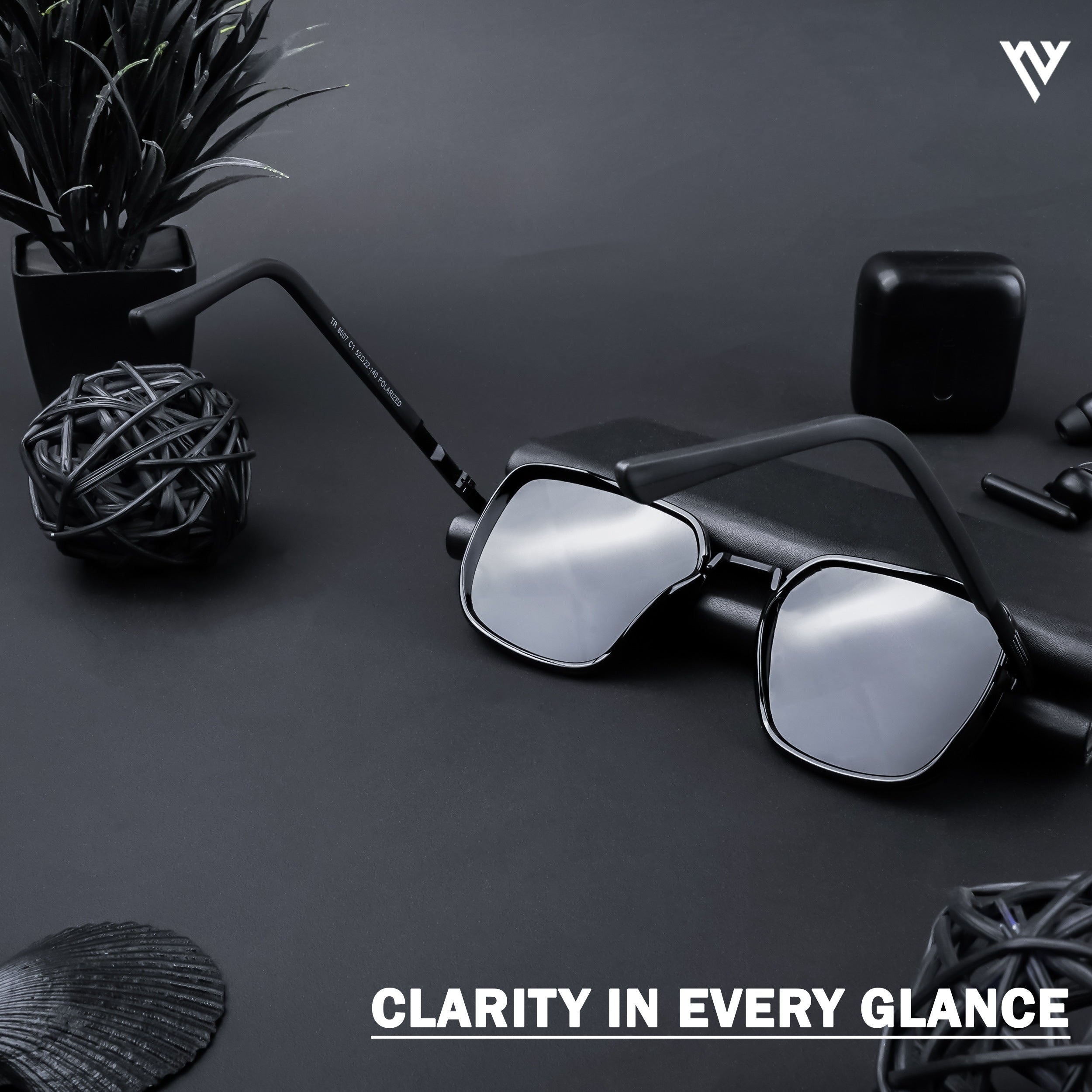 Voyage Exclusive Black Polarized Square Sunglasses for Men & Women (TR8007PMG4433)