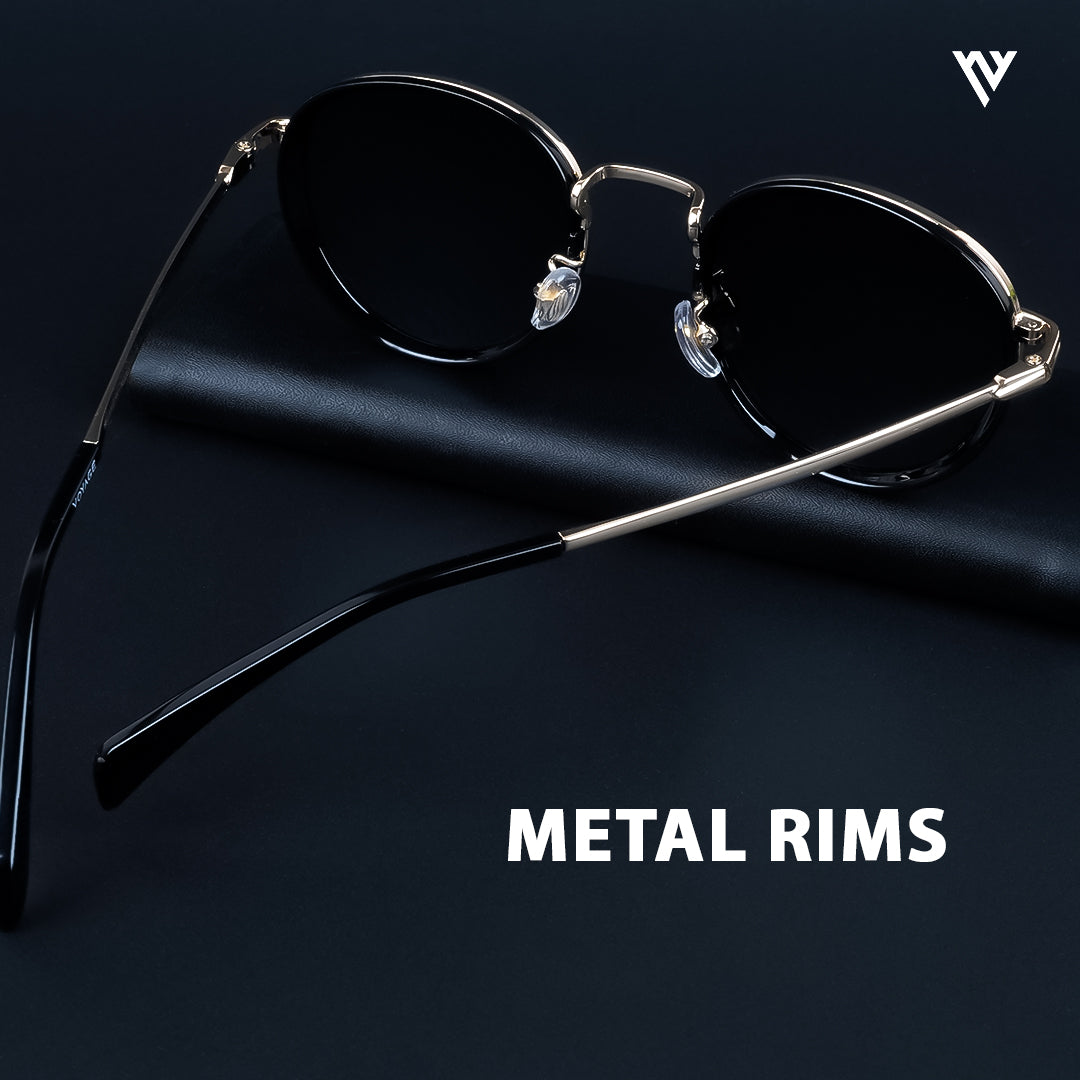 Captain | Gold And Black Polarized Round Sunglasses - PMG3981