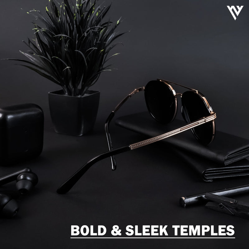 Round Golden & Shine Black Polarized Sunglasses - PMG4311