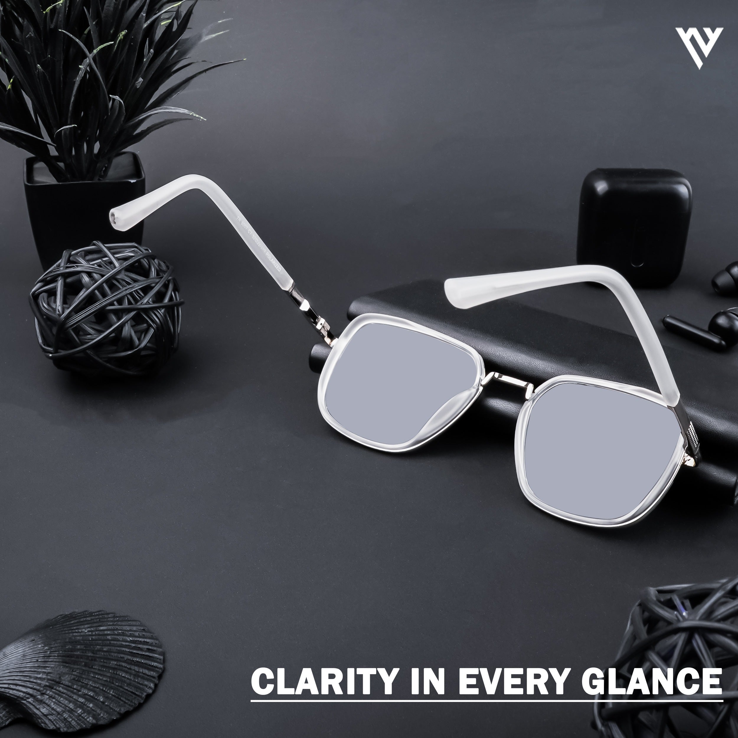 Voyage Exclusive Silver & Transparent Polarized Square Sunglasses for Men & Women - PMG4435