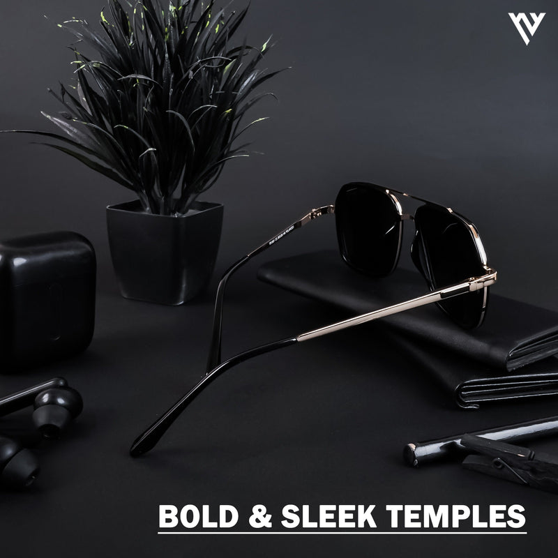 Wayfarer Golden & Shine Black Polarized Sunglasses - PMG4314