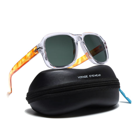 Wayfarer Polarized Sunglasses (Green Lens | Transparent Frame - PMG4991)