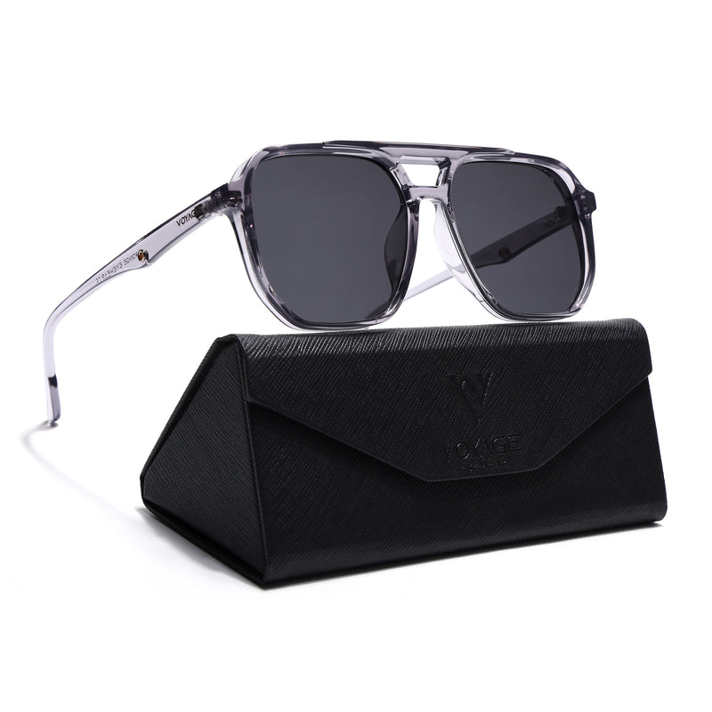 Wayfarer Polarized Sunglasses (Black Lens | Transparent Grey Frame - PMG5002)