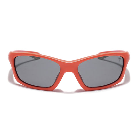 Wrap Around Polarized Sunglasses for Kids -6 yrs To 12 yrs (Black Lens | Orange Frame - PMG5895)