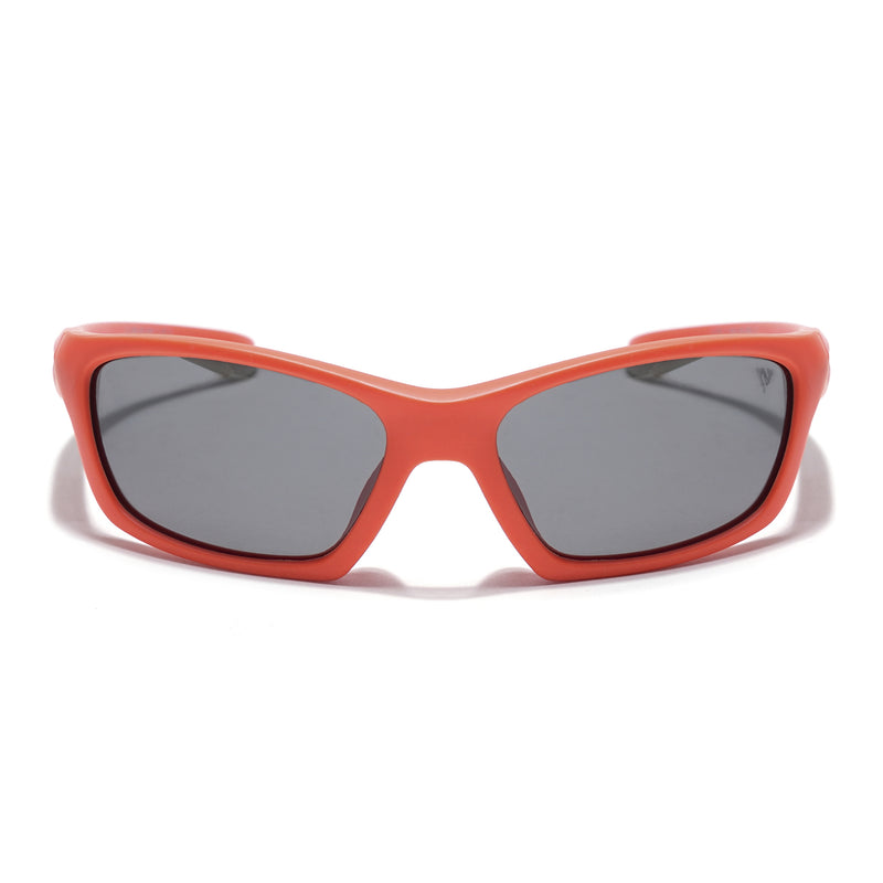 Wrap Around Polarized Sunglasses for Kids -6 yrs To 12 yrs (Black Lens | Orange Frame - PMG5895)
