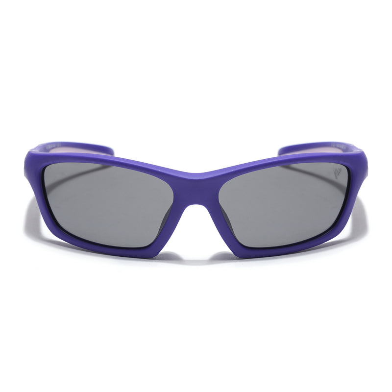 Wrap Around Polarized Sunglasses for Kids -6 yrs To 12 yrs (Black Lens | Purple Frame - PMG5896)