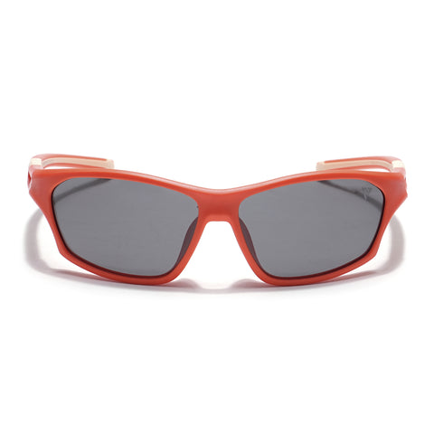 Wrap Around Polarized Sunglasses for Kids -6 yrs To 12 yrs (Black Lens | Orange Frame - PMG5901)