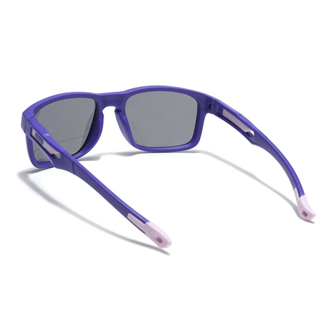 Rectangle Polarized Sunglasses for Kids -6 yrs To 12 yrs (Black Lens | Purple Frame - PMG5923)
