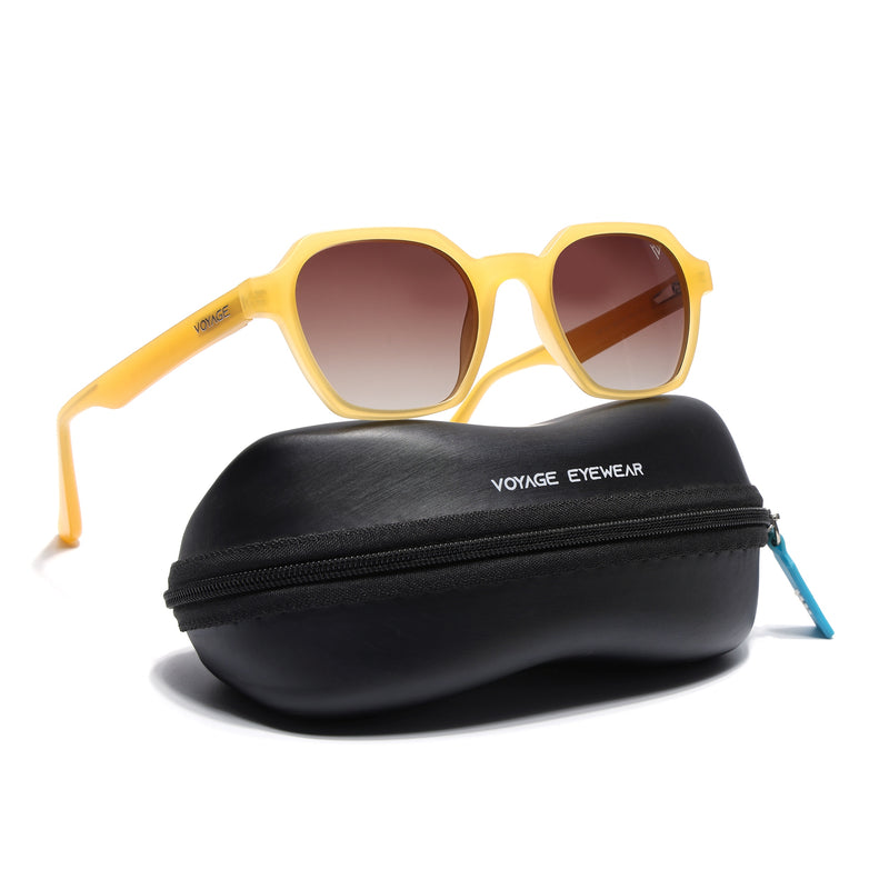 Prizm | Sun Yellow Hexagonal Polarized Sunglasses | Brown & Clear Lens - PMG7289