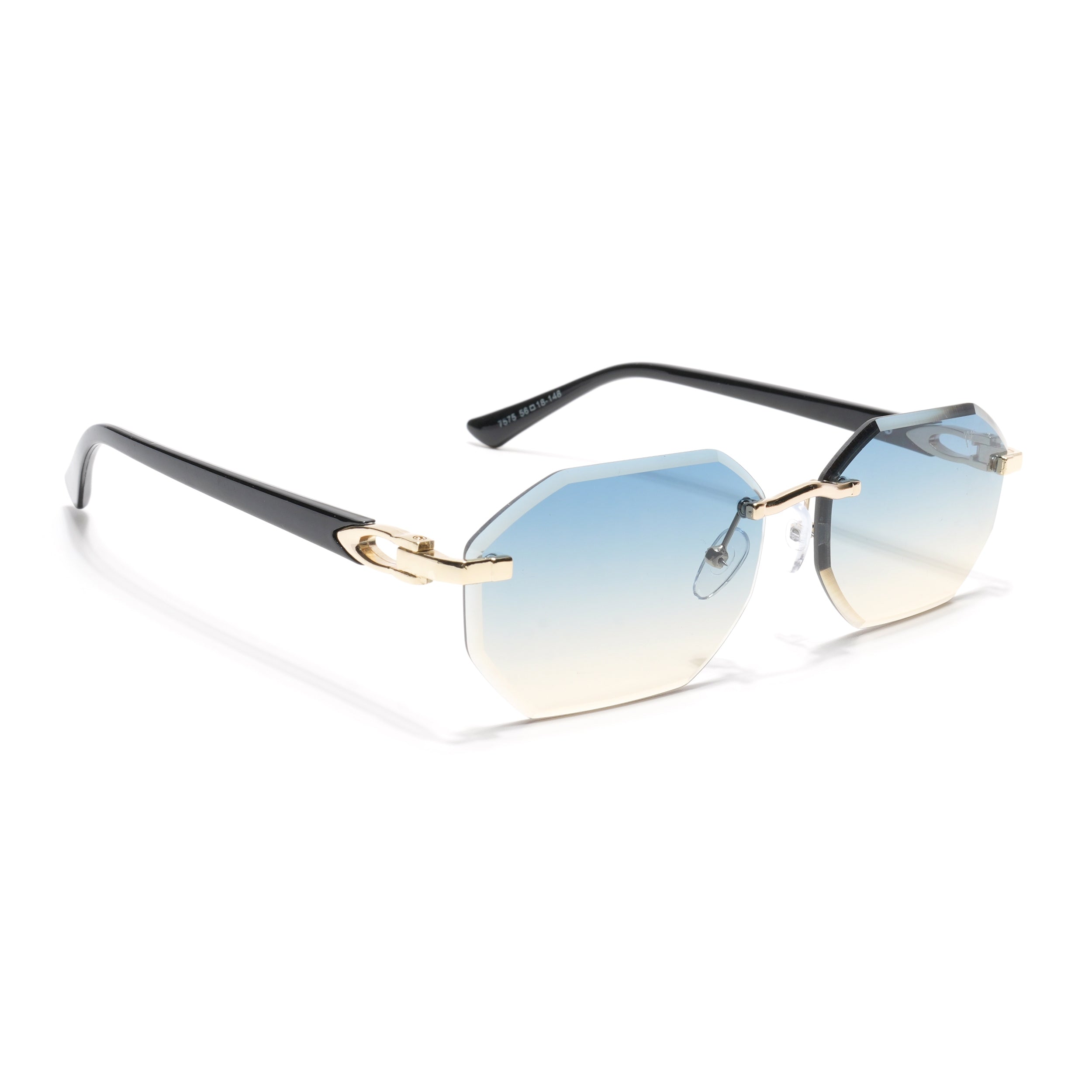 Rimless Sunglasses for Men & Women (Blue & Brown Lens | Golden Frame - MG7044)