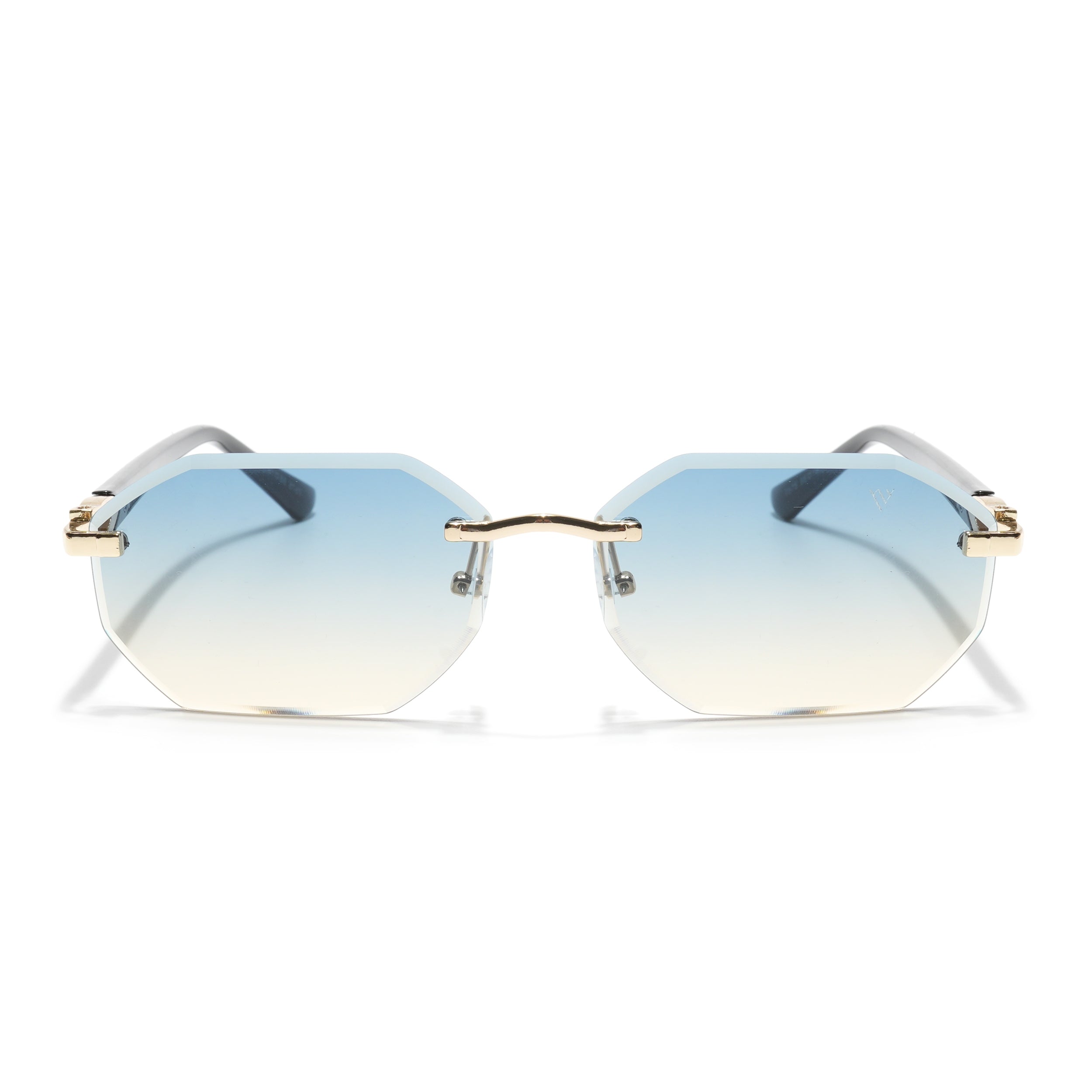 Rimless Sunglasses for Men & Women (Blue & Brown Lens | Golden Frame - MG7044)
