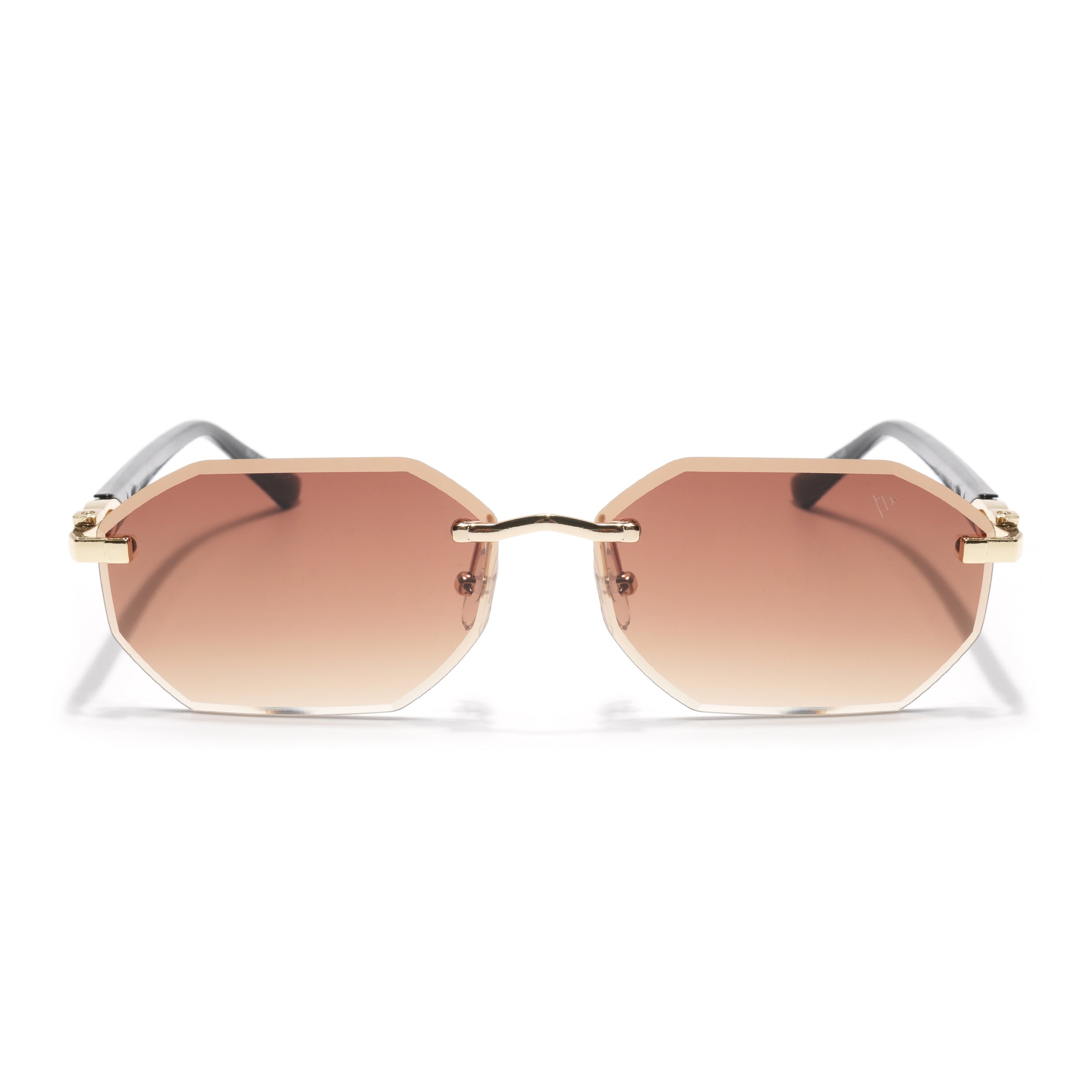 Rimless Sunglasses for Men & Women (Brown Lens | Golden Frame - MG7045)