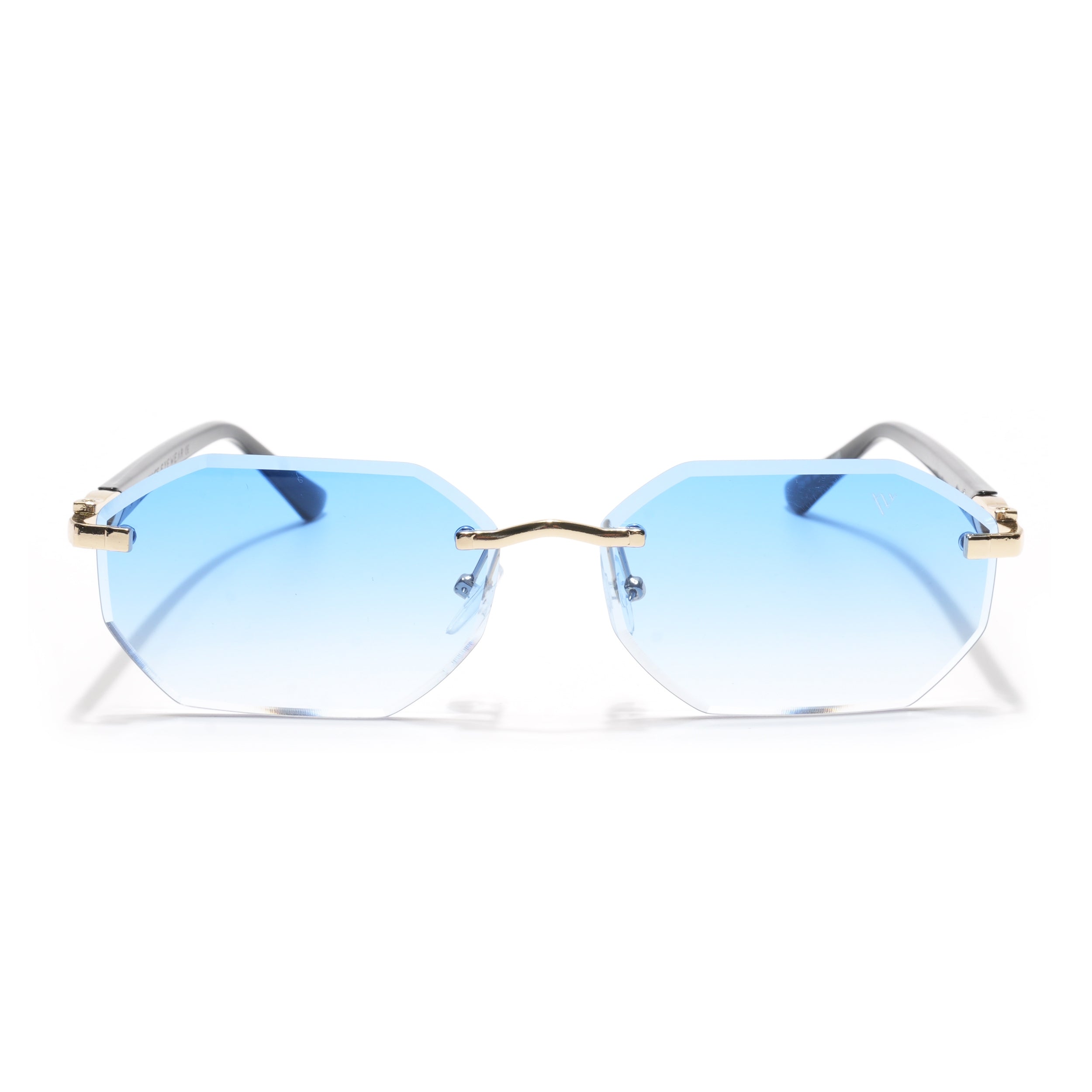 Rimless Sunglasses for Men & Women (Blue & Clear Lens | Golden Frame - MG7046)