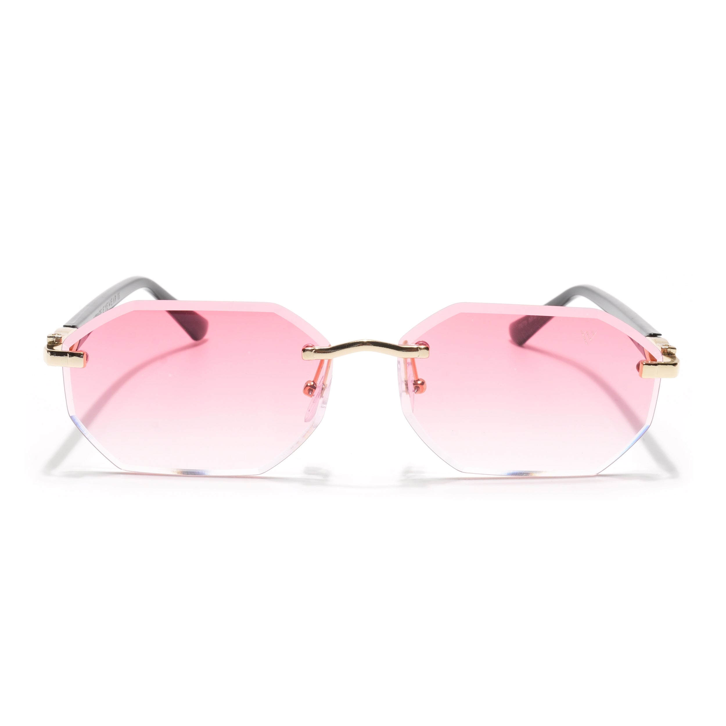 Rimless Sunglasses for Men & Women (Pink & Clear Lens | Golden Frame - MG7048)