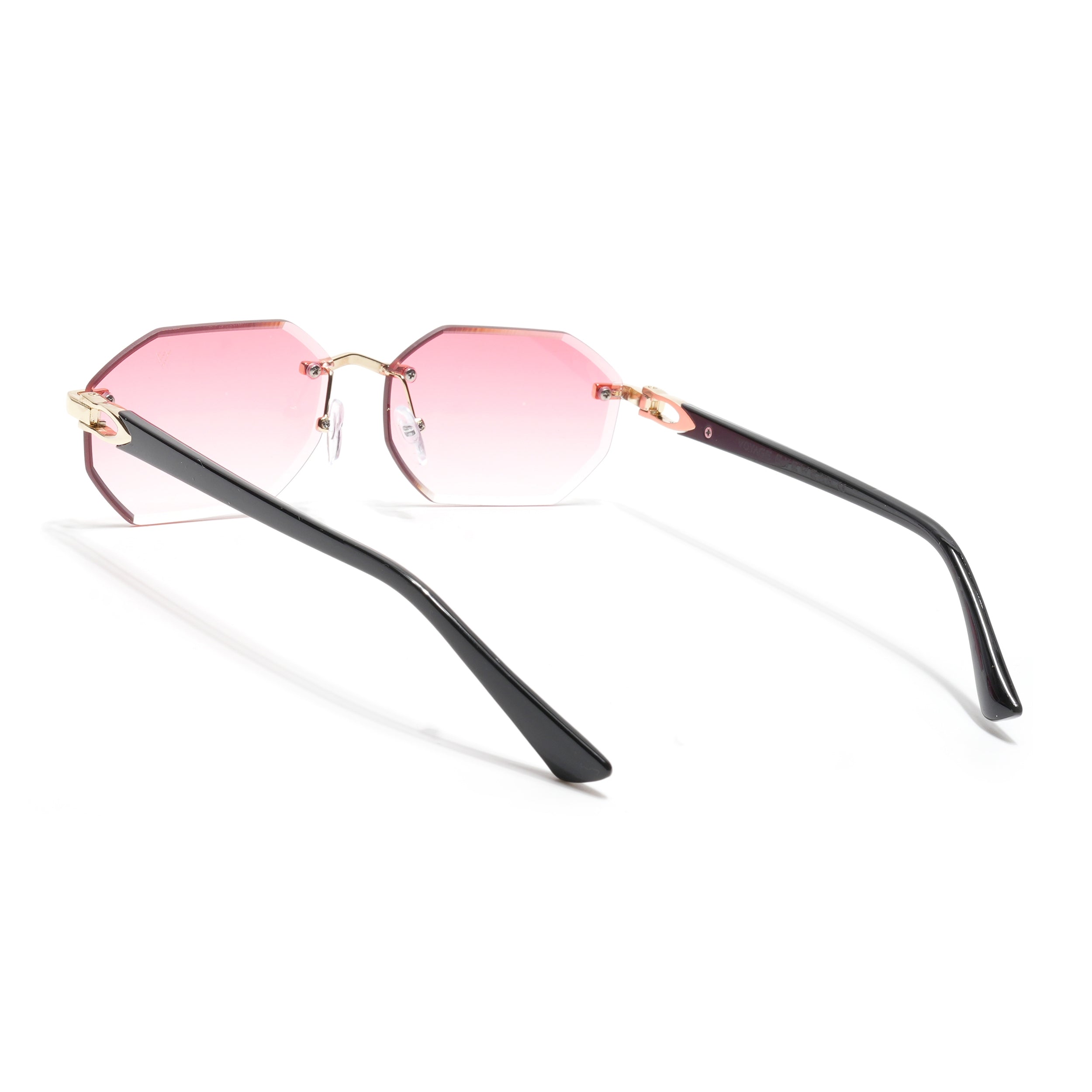 Rimless Sunglasses for Men & Women (Pink & Clear Lens | Golden Frame - MG7048)