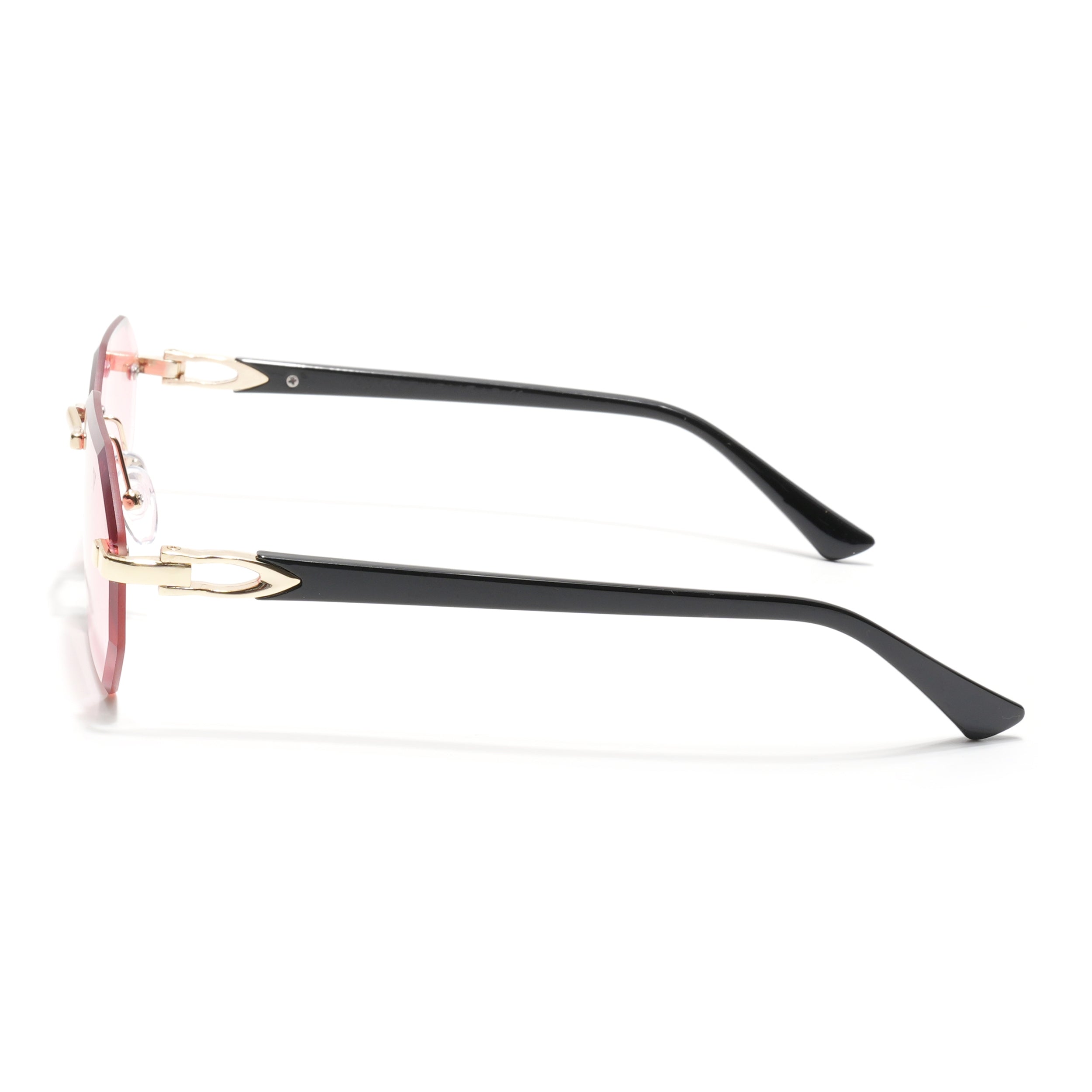Rimless Sunglasses for Men & Women (Pink & Clear Lens | Golden Frame - MG7048)