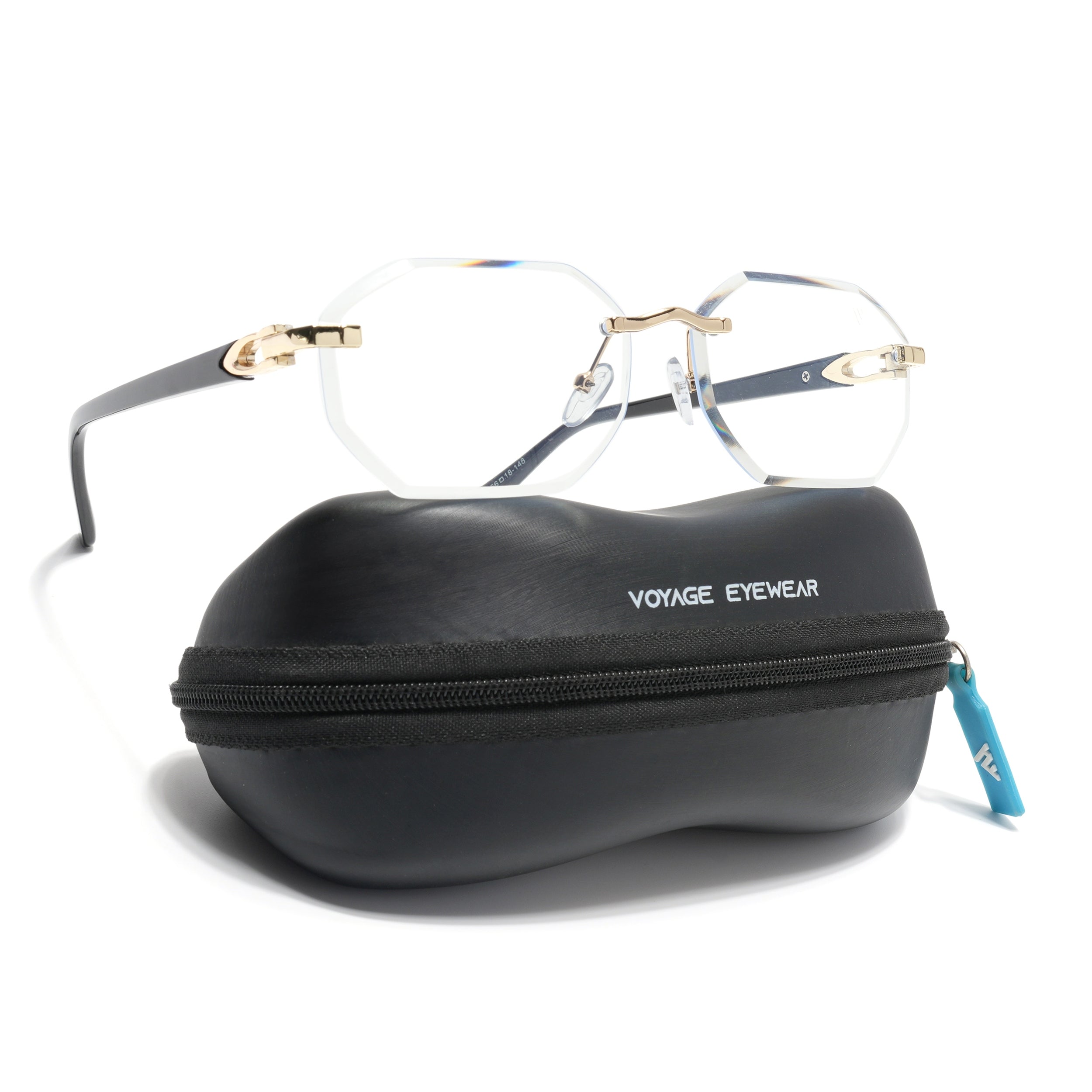Rimless Sunglasses for Men & Women (Clear Lens | Golden Frame - MG7049)