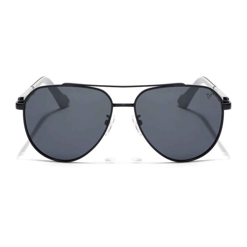 Aviator Polarized Sunglasses for Men & Women (Grey Lens | Black Frame - PMG7245)