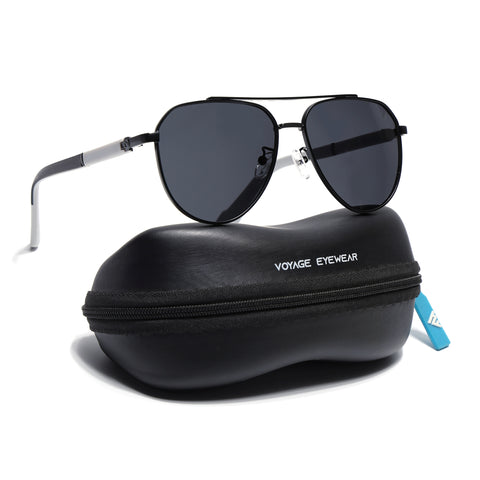Aviator Polarized Sunglasses for Men & Women (Grey Lens | Black Frame - PMG7245)