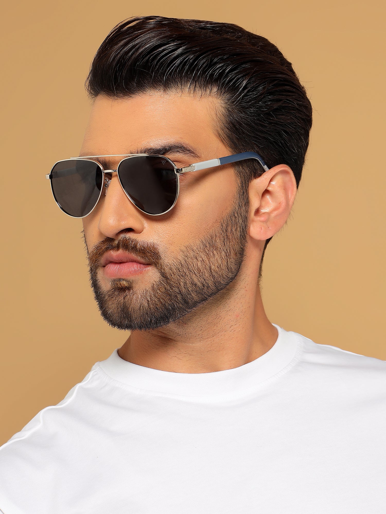 Voyage Hexagon Sunglasses for Men & Women (Black Lens | Silver Frame - MG7391)