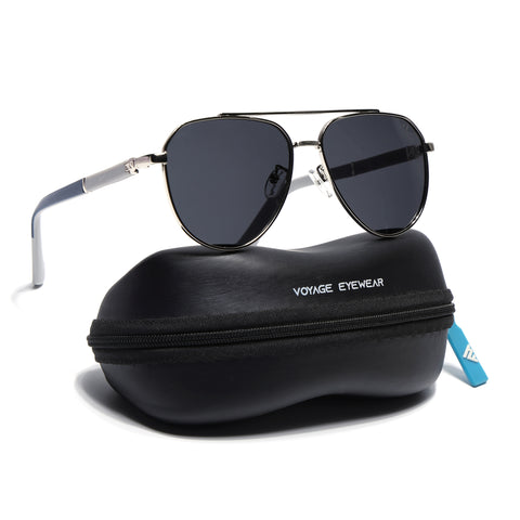 Aviator Polarized Sunglasses for Men & Women (Grey Lens | Silver Frame - PMG7246)