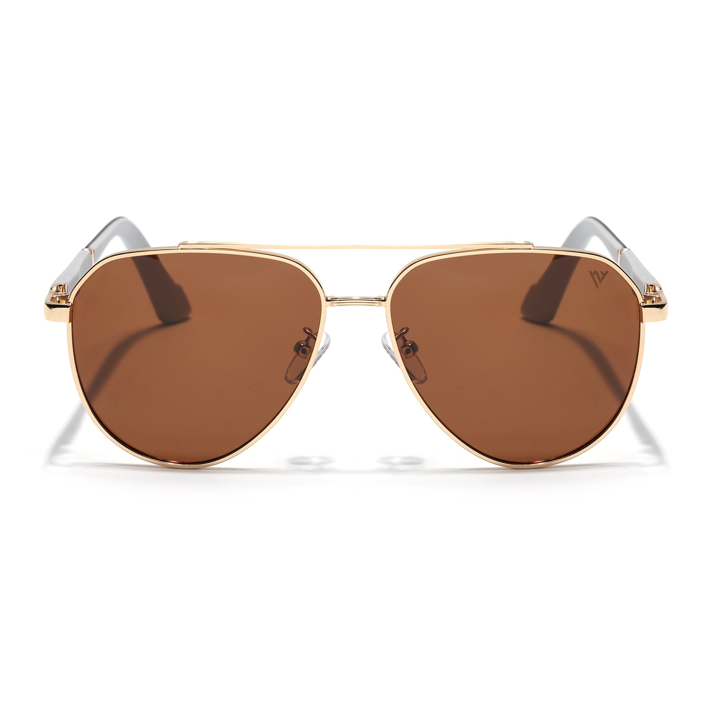 Aviator Polarized Sunglasses for Men & Women (Brown Lens | Golden Frame - PMG7247)