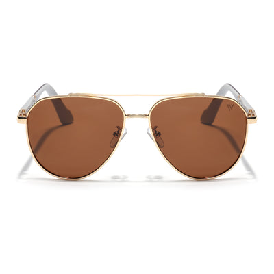 Aviator Polarized Sunglasses for Men & Women (Brown Lens | Golden Frame - PMG7247)