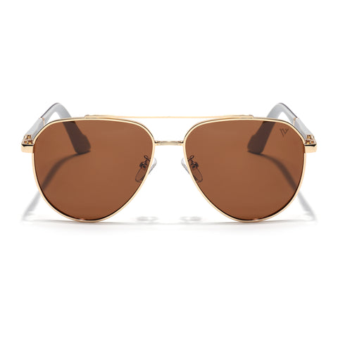 Aviator Polarized Sunglasses for Men & Women (Brown Lens | Golden Frame - PMG7247)