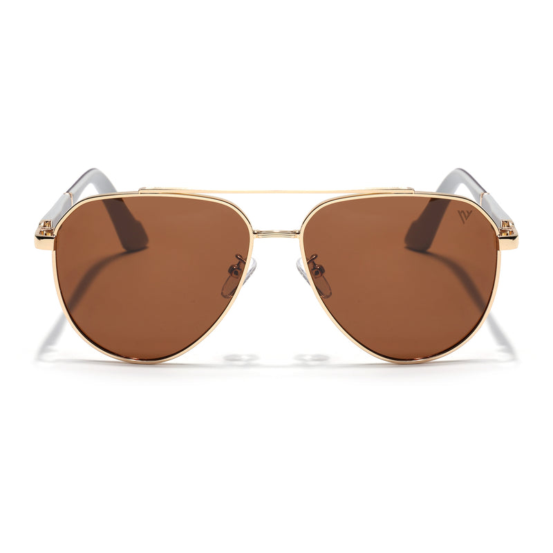 Aviator Polarized Sunglasses for Men & Women (Brown Lens | Golden Frame - PMG7247)