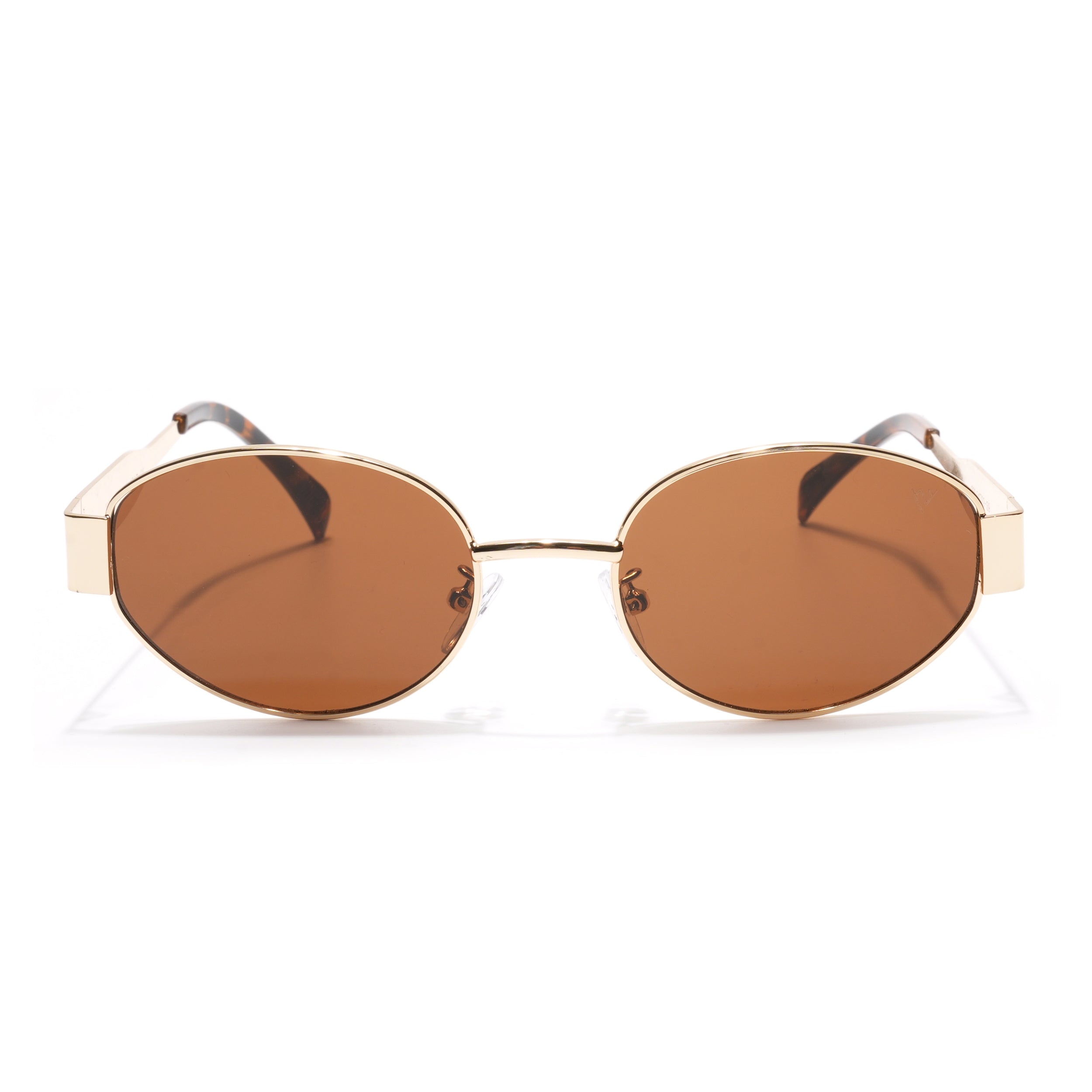 Oval Sunglasses for Men & Women (Brown Lens | Golden Frame - MG7041)