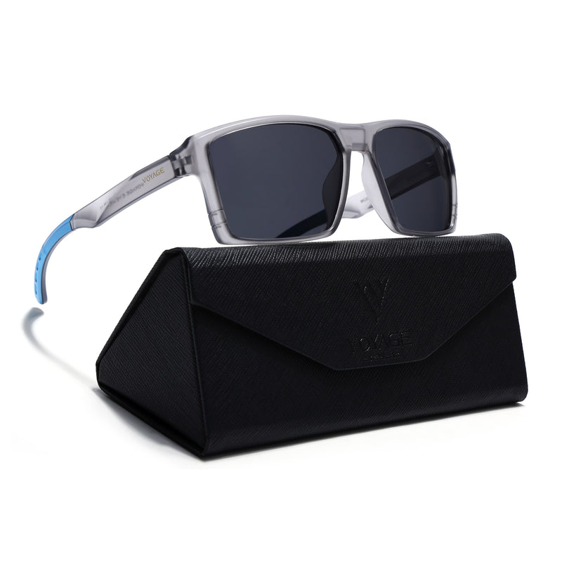 Square Polarized Sunglasses | Black Lens | Grey Frame - PMG6744