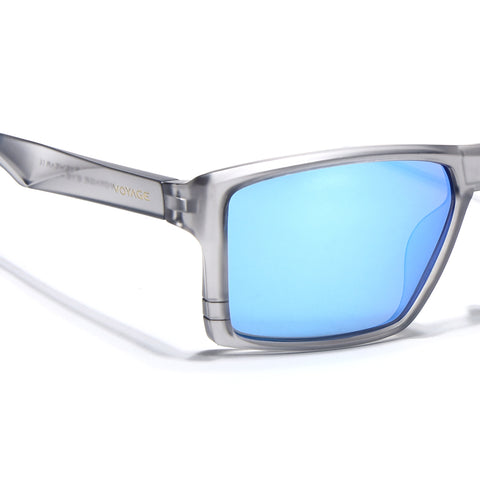 Square Polarized Sunglasses | Blue Lens | Grey Frame - PMG6745