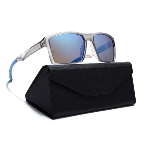 Square Polarized Sunglasses | Blue Lens | Grey Frame - PMG6745