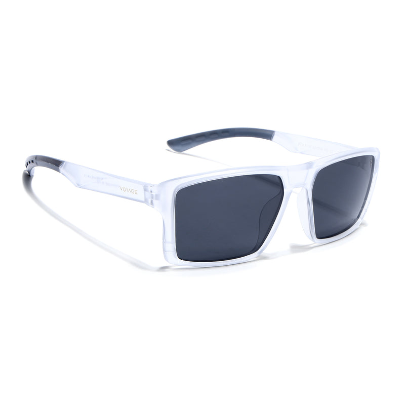 Square Polarized Sunglasses | Black Lens | Transparent Frame - PMG6747