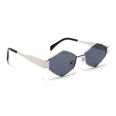 Voyage Hexagon Sunglasses for Men & Women (Black Lens | Silver Frame - MG7391)