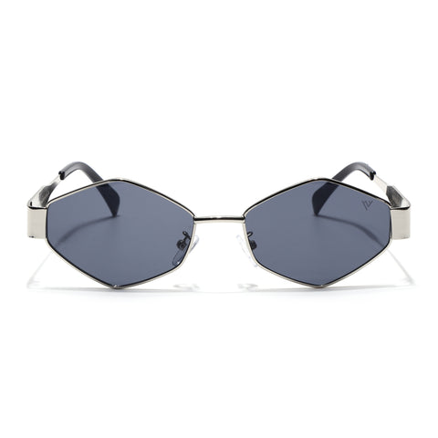 Voyage Hexagon Sunglasses for Men & Women (Black Lens | Silver Frame - MG7391)