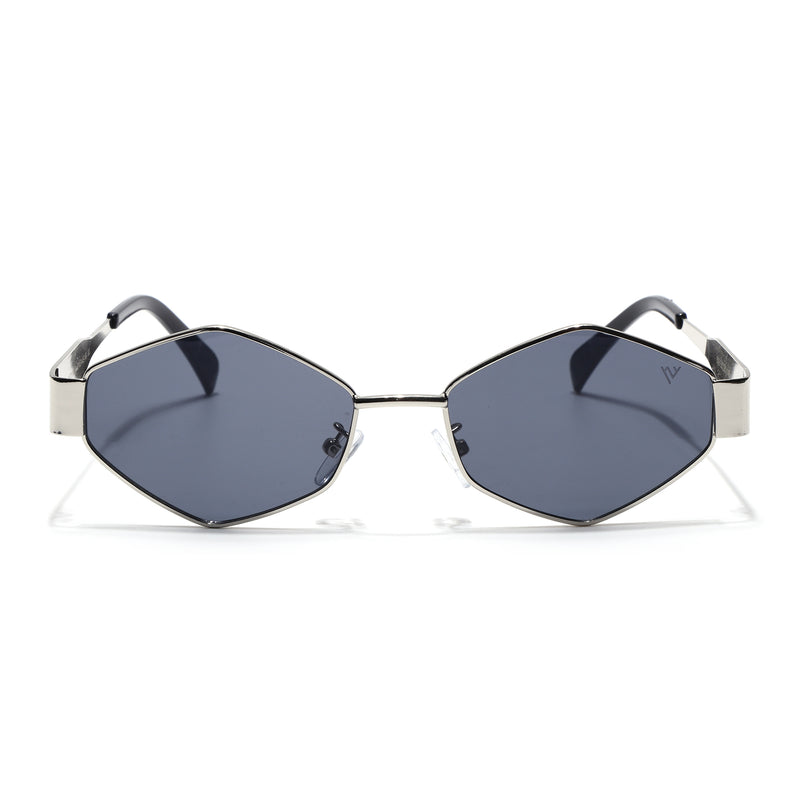 Voyage Hexagon Sunglasses for Men & Women (Black Lens | Silver Frame - MG7391)
