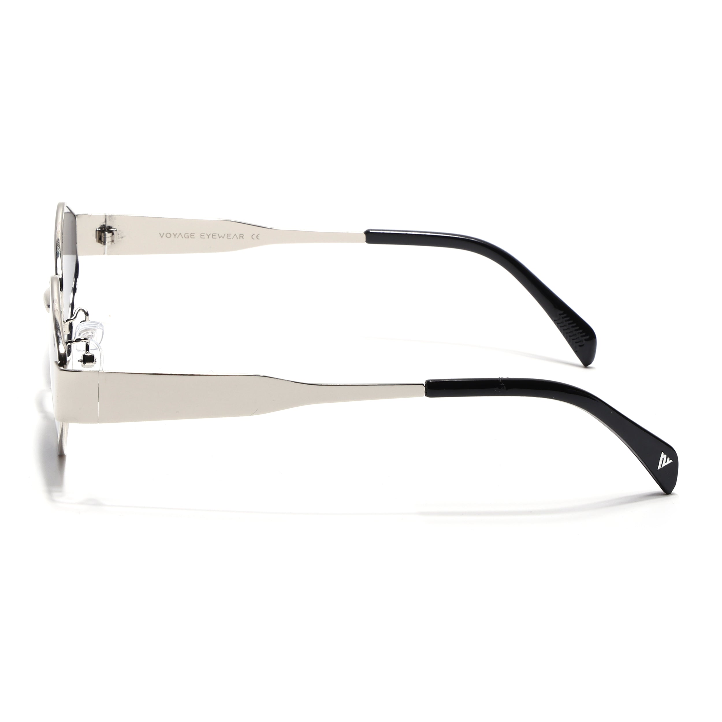 Voyage Hexagon Sunglasses for Men & Women (Black Lens | Silver Frame - MG7391)