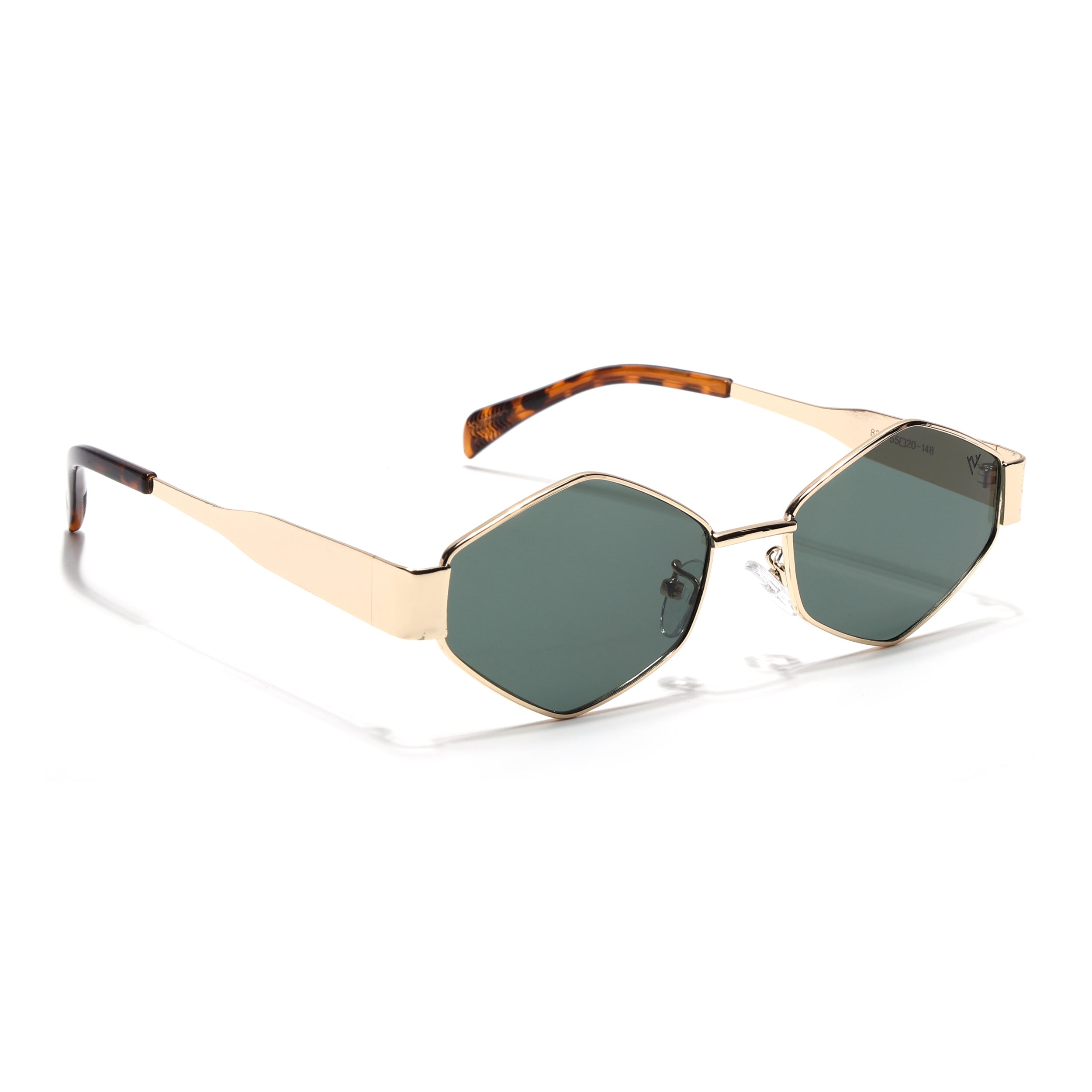 Voyage Hexagon Sunglasses for Men & Women (Green Lens | Golden Frame - MG7392)