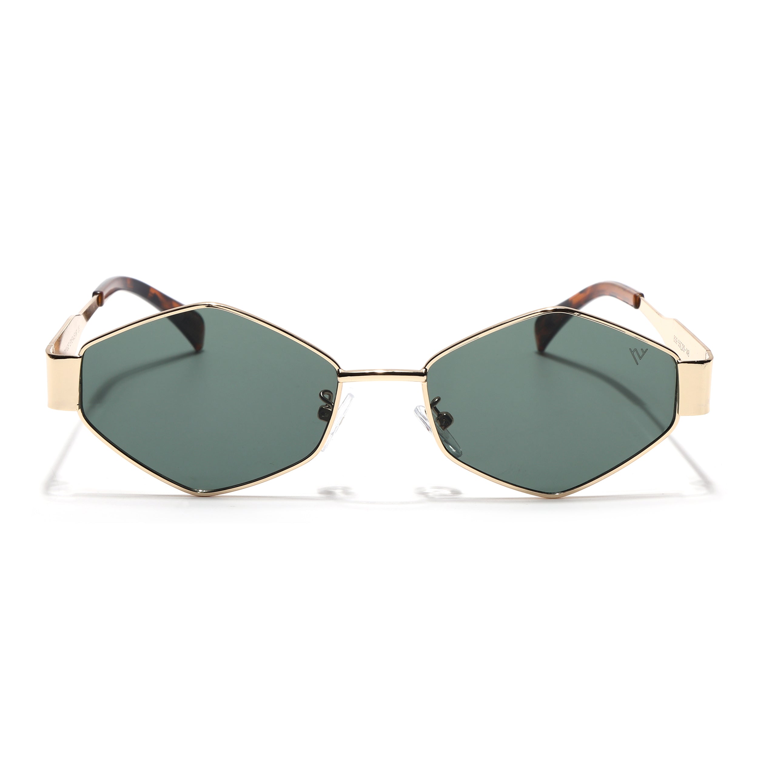 Voyage Hexagon Sunglasses for Men & Women (Green Lens | Golden Frame - MG7392)