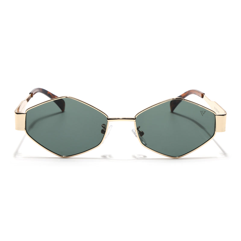 Voyage Hexagon Sunglasses for Men & Women (Green Lens | Golden Frame - MG7392)