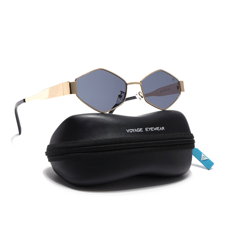 Voyage Hexagon Sunglasses for Men & Women (Black Lens | Golden Frame - MG7393)