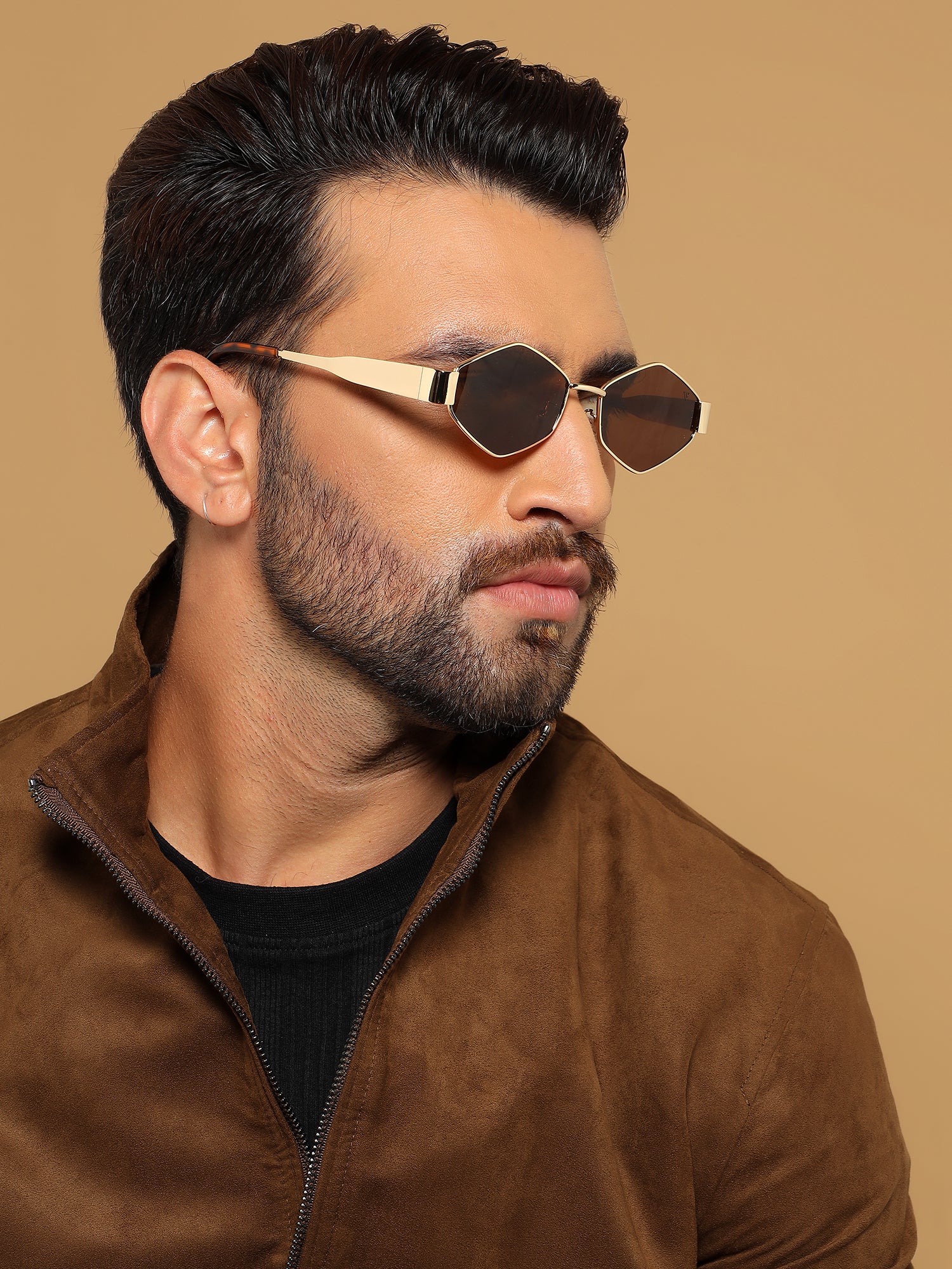 Voyage Hexagon Sunglasses for Men & Women (Brown Lens | Golden Frame - MG7394)