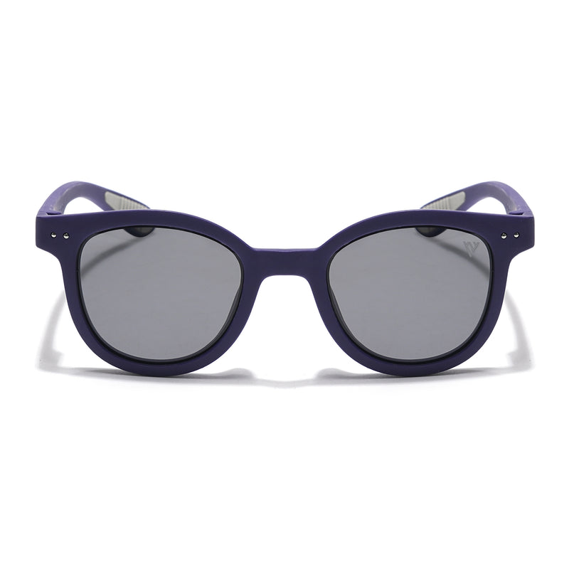 Foldable Round Polarized Sunglasses for Kids -6 yrs To 12 yrs (Black Lens | Purple Frame - PMG5909)