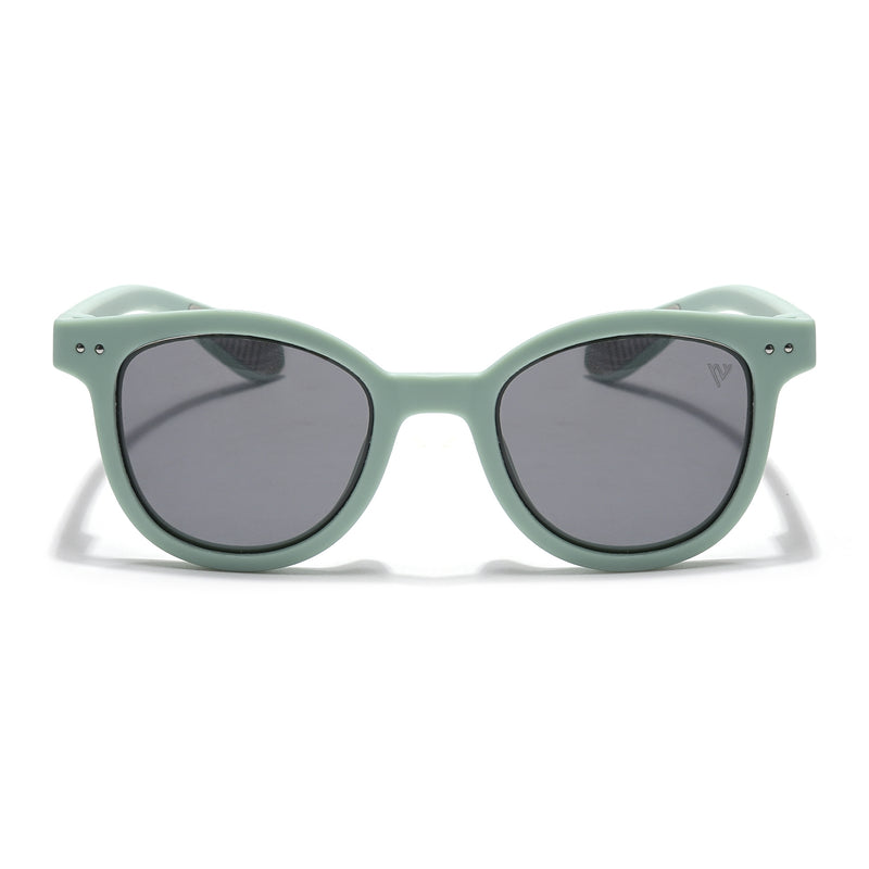 Foldable Round Polarized Sunglasses for Kids -6 yrs To 12 yrs (Black Lens | Parrot Green Frame - PMG5910)
