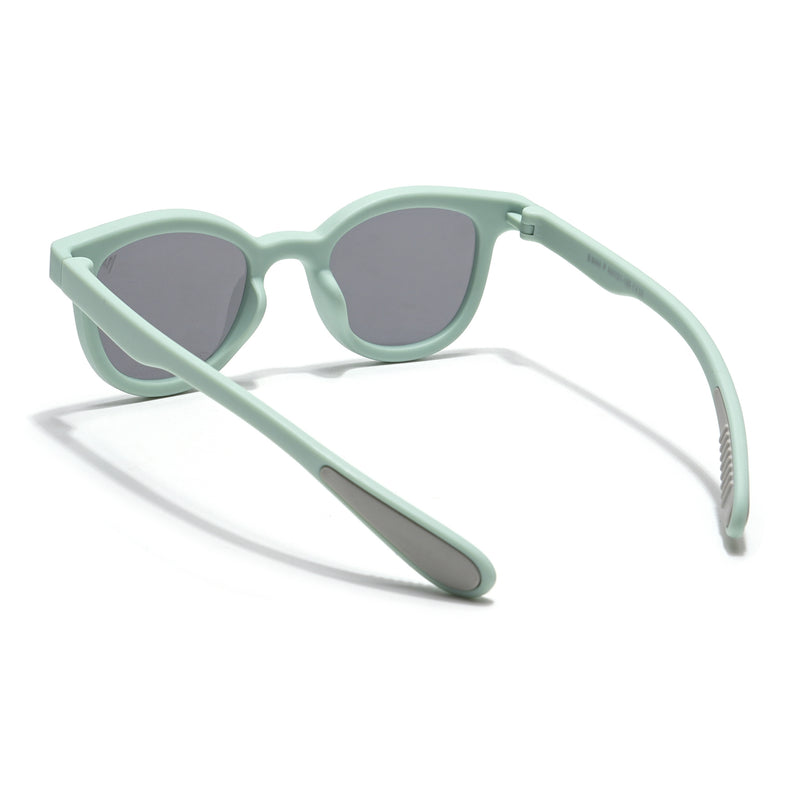 Foldable Round Polarized Sunglasses for Kids -6 yrs To 12 yrs (Black Lens | Parrot Green Frame - PMG5910)