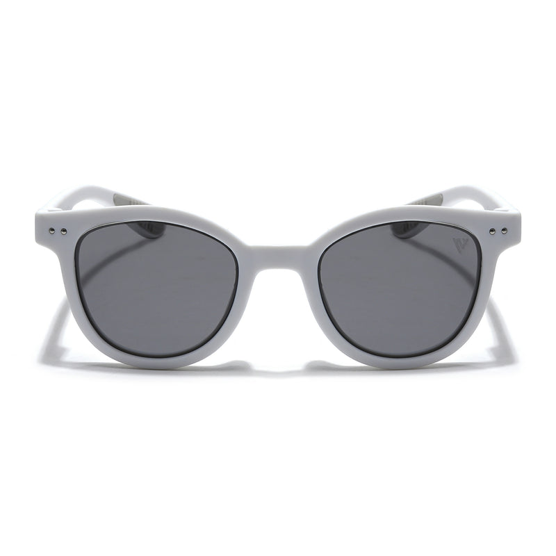 Foldable Round Polarized Sunglasses for Kids -6 yrs To 12 yrs (Black Lens | White Frame - PMG5911)
