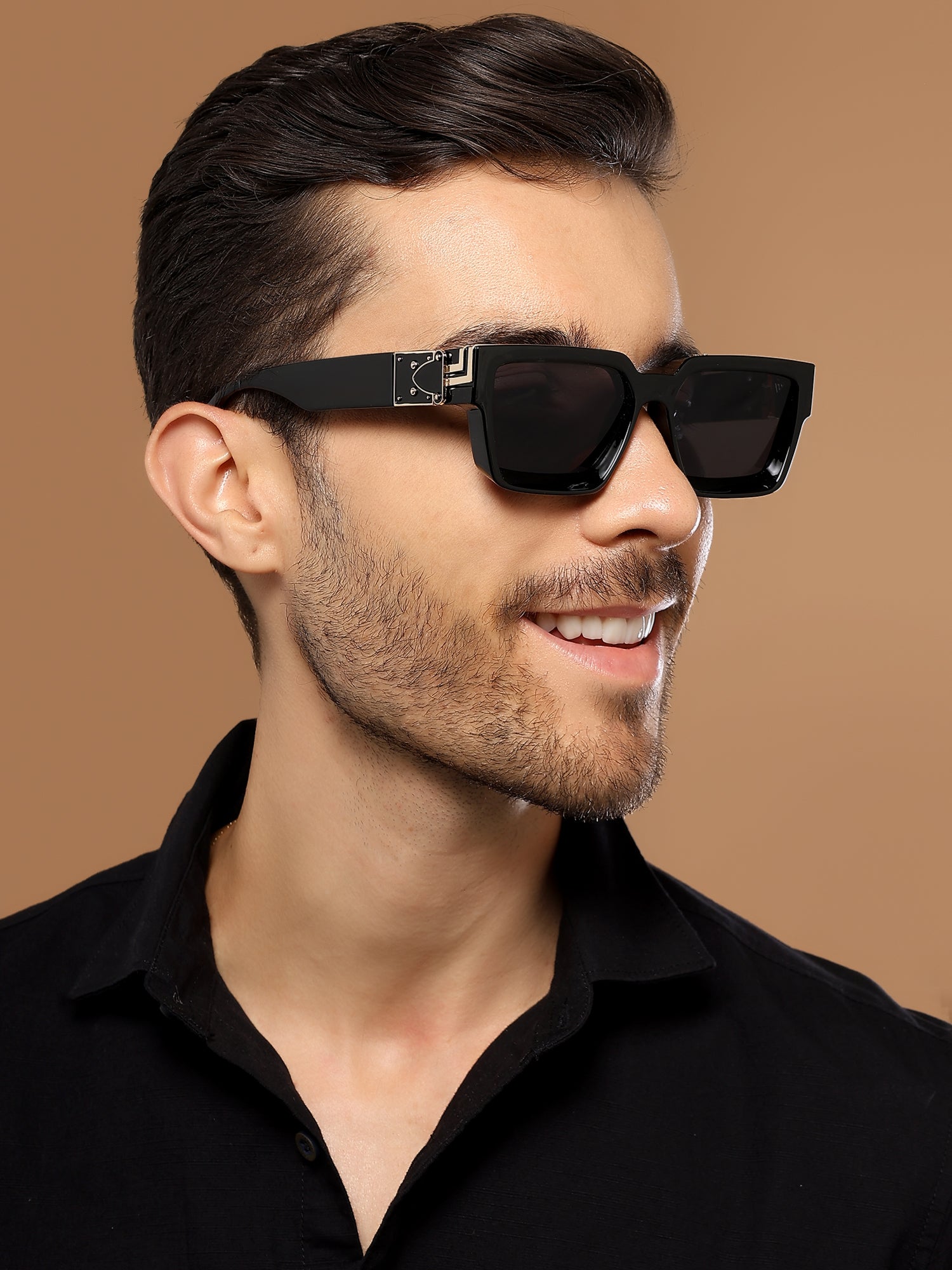 Gale | Wayfarer Sunglasses (Black Lens | Black & Golden Frame - MG5175)