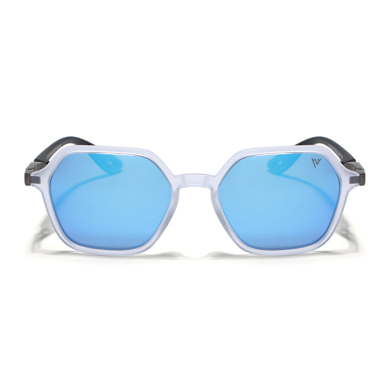 EdgeX | Aqua Blue Reflector Polarized Hexagon Sunglasses | PMG6645
