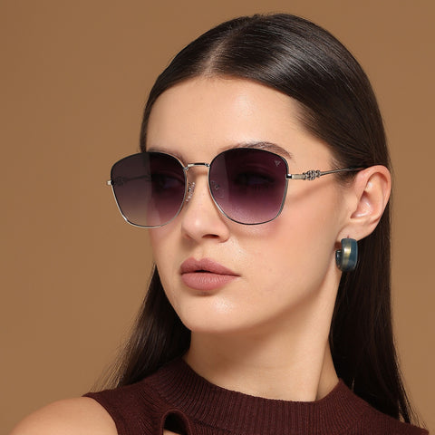 Oversize Sunglasses (Grey & Clear Lens | Silver Frame - MG6034)